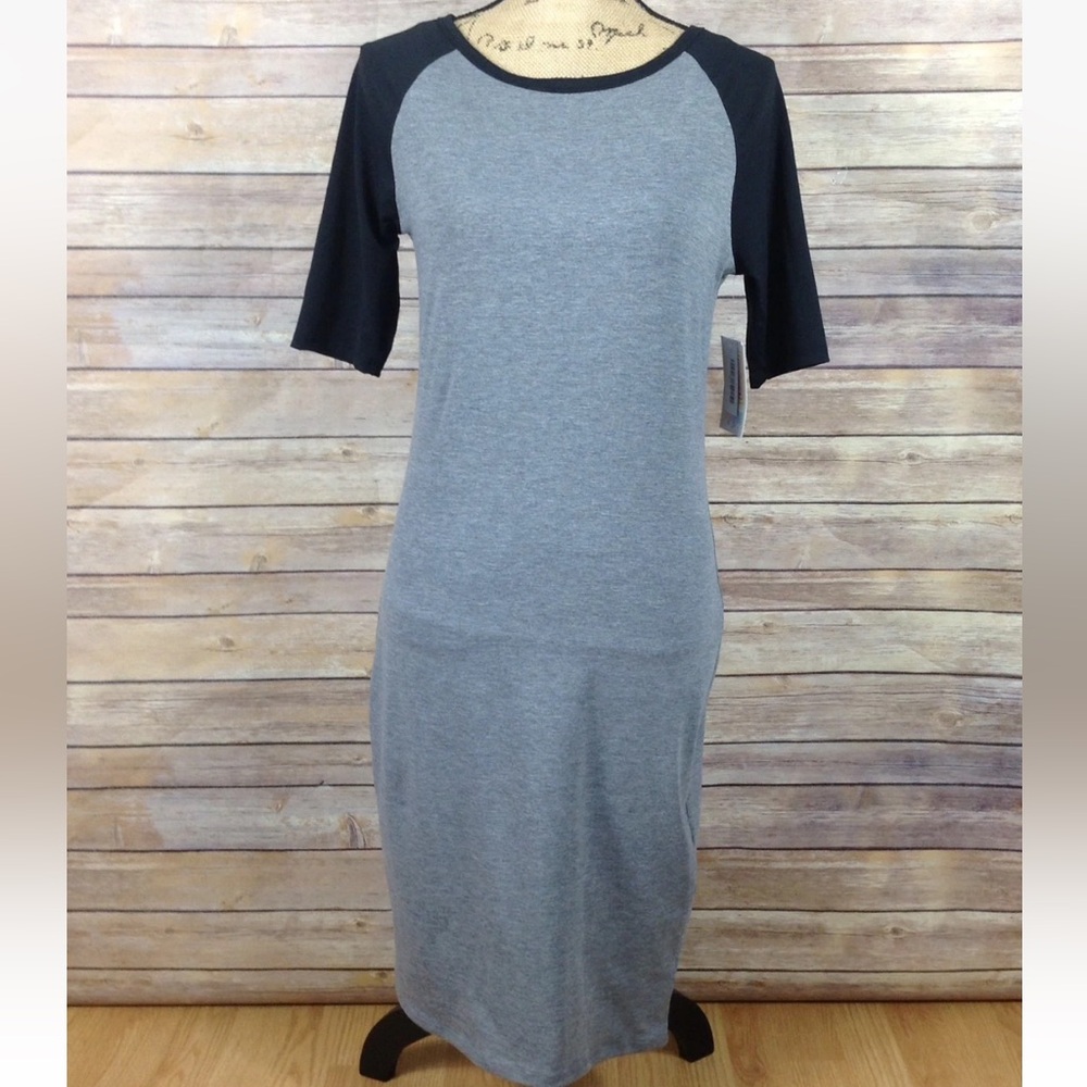 LuLaRoe Women’s Size Small Gray With Black Sleeves Julia Dress NWT